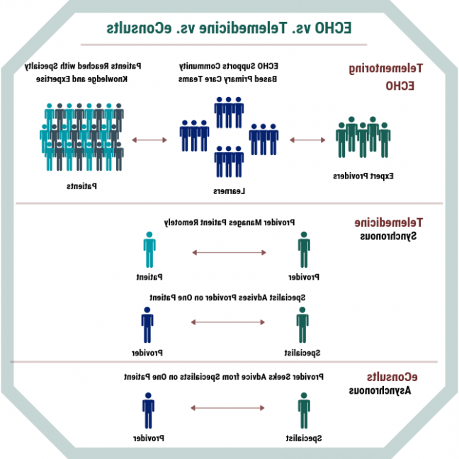 Graphic that displays the differences between ECHO, telemedicine, and eConsults